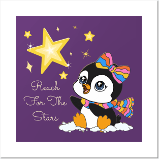 Reach For the Stars cute Baby Penguin Posters and Art